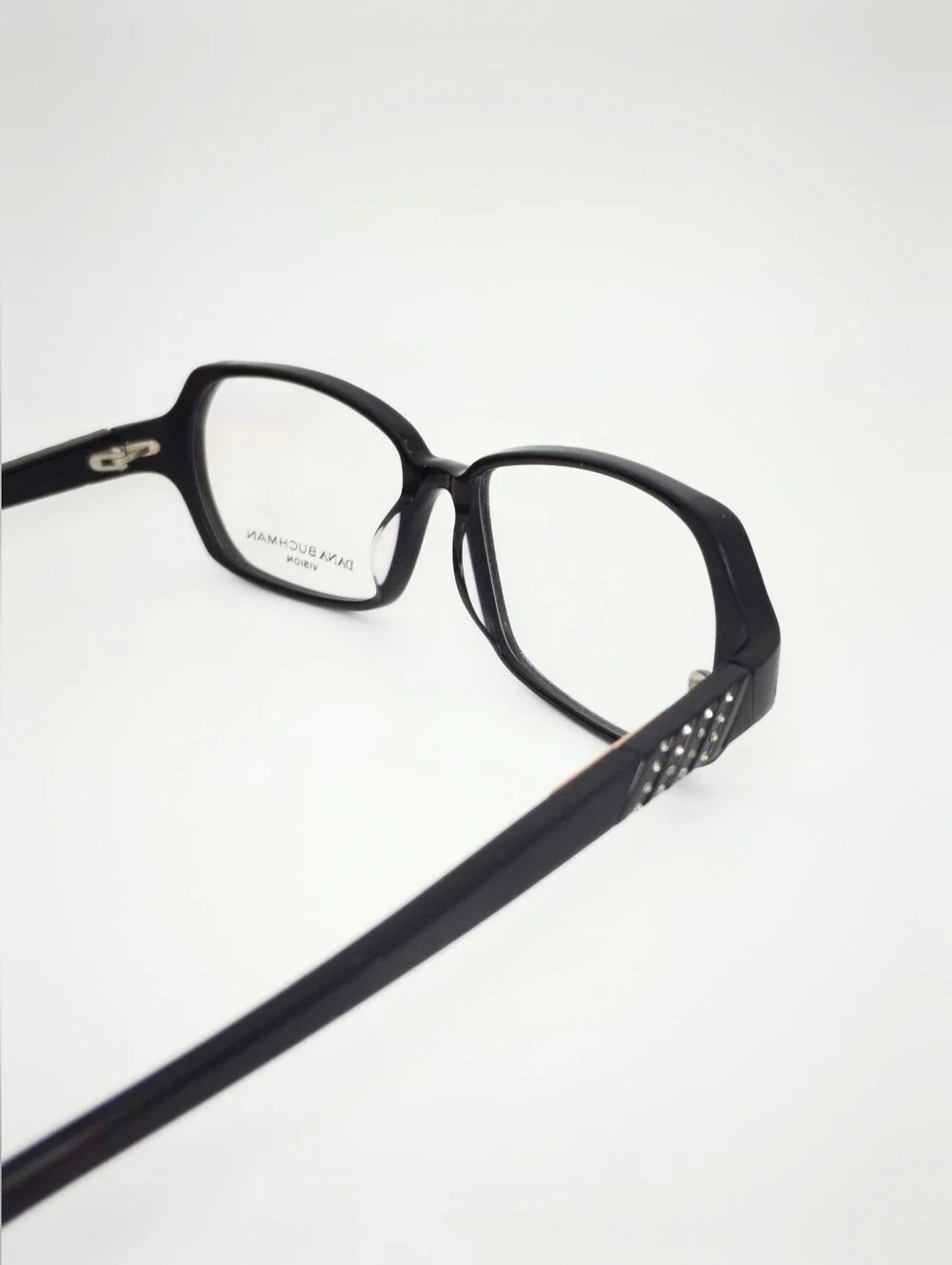 Dana Buchman Norma. Black Women's Eyeglass Frames - Rectangle Style. Crystals.